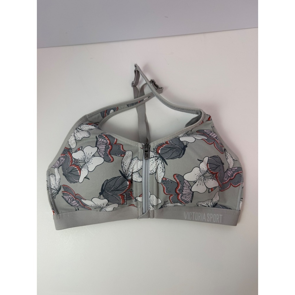 Victoria Sport Front Close Sports Bra Grey Butterfly Floral Padded 34B